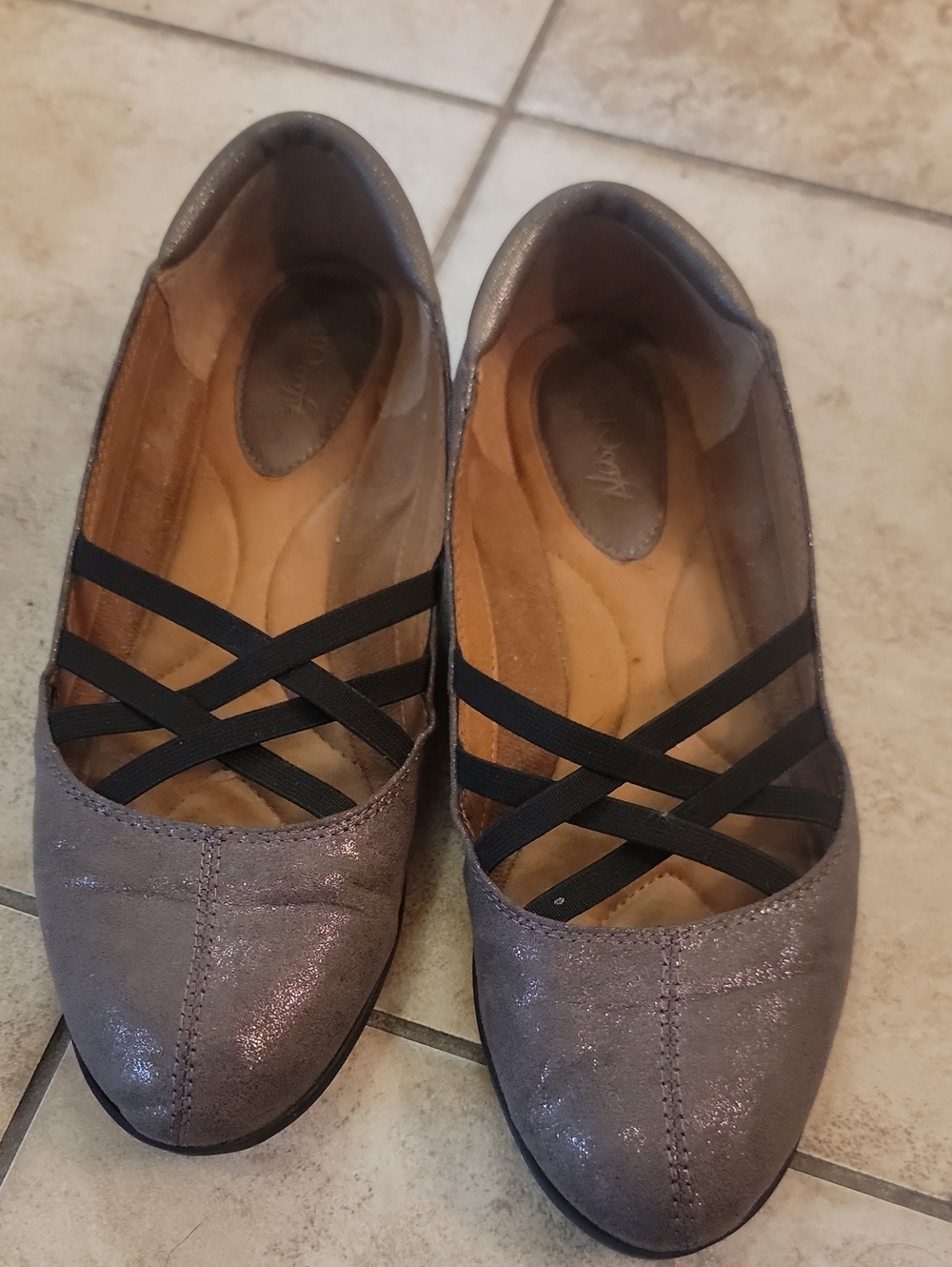 Metallic Taupe Cross-Strap Ballet Flats for Women